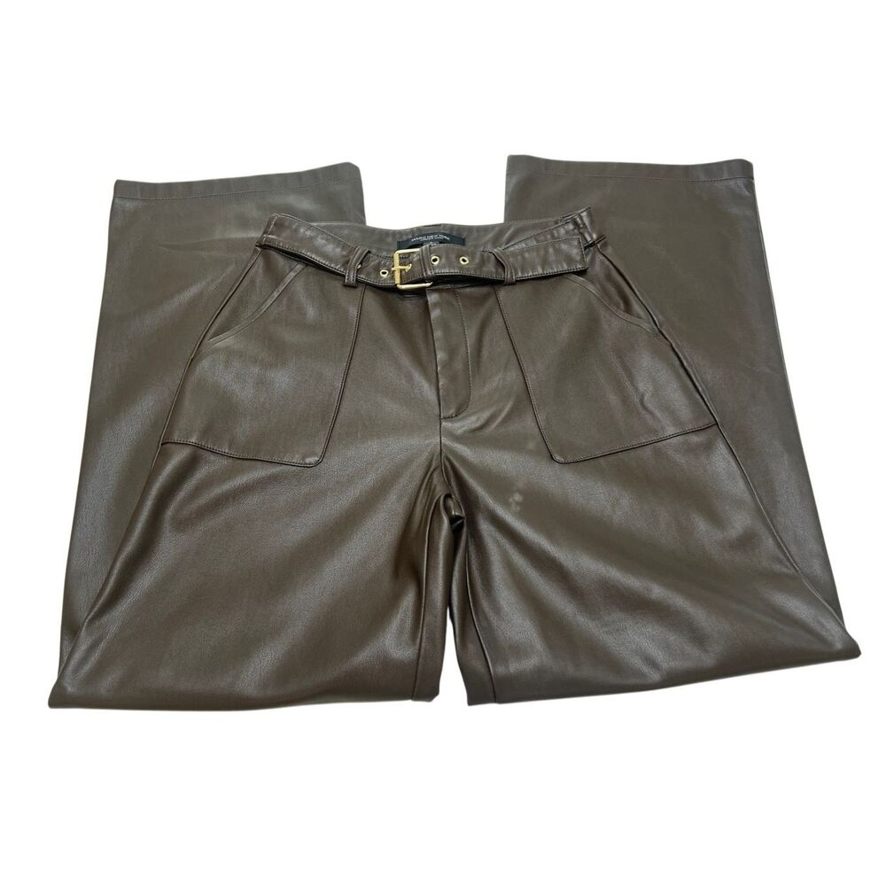 Marc New York Andrew Marc Womens Faux Leather Belted Wide Leg Pants Black Size 2
